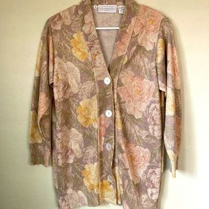 Vintage Shimmery Floral Cardigan Sweater Medium